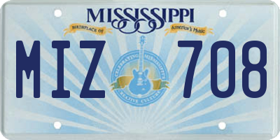 MS license plate MIZ708