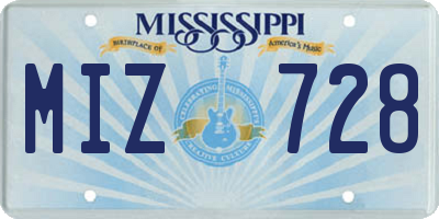 MS license plate MIZ728