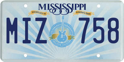 MS license plate MIZ758