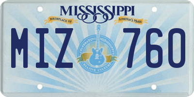 MS license plate MIZ760