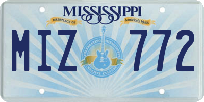 MS license plate MIZ772