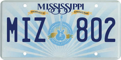 MS license plate MIZ802
