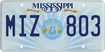 MS license plate MIZ803