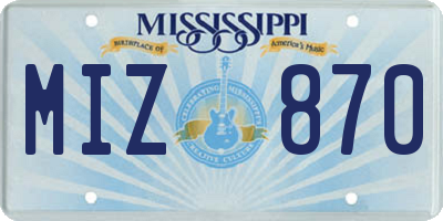 MS license plate MIZ870
