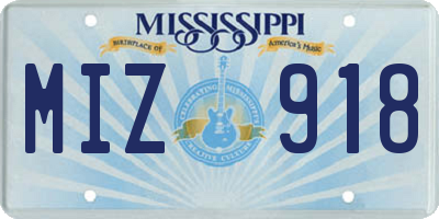 MS license plate MIZ918
