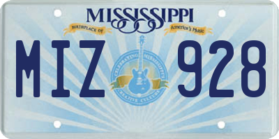 MS license plate MIZ928
