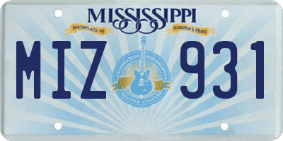 MS license plate MIZ931