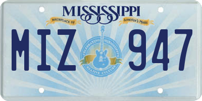 MS license plate MIZ947
