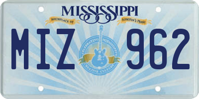 MS license plate MIZ962