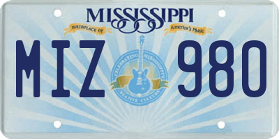 MS license plate MIZ980