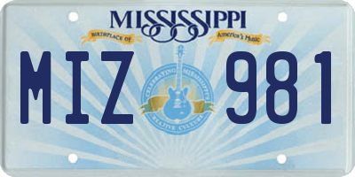 MS license plate MIZ981