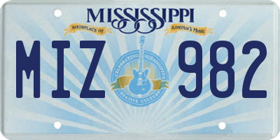MS license plate MIZ982