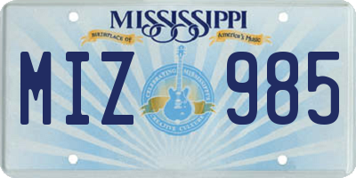 MS license plate MIZ985