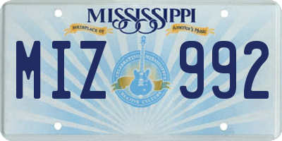 MS license plate MIZ992