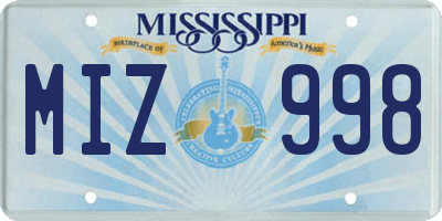 MS license plate MIZ998