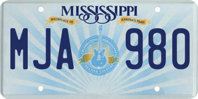 MS license plate MJA980