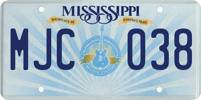 MS license plate MJC038