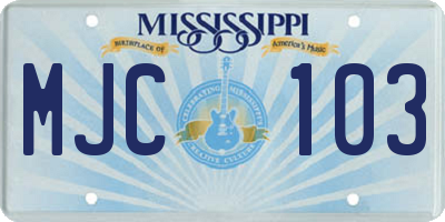 MS license plate MJC103