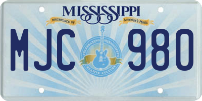 MS license plate MJC980