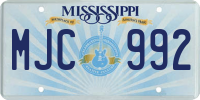 MS license plate MJC992