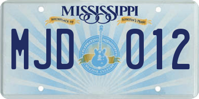 MS license plate MJD012