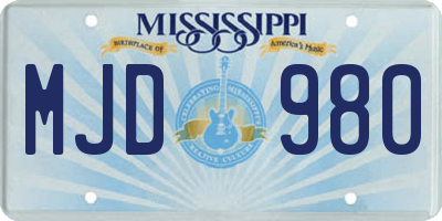 MS license plate MJD980