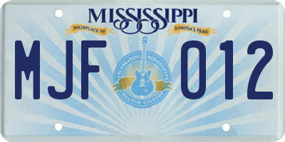 MS license plate MJF012