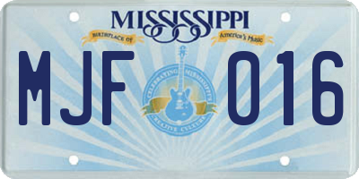MS license plate MJF016