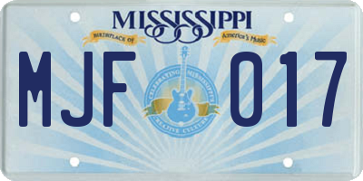 MS license plate MJF017