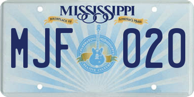 MS license plate MJF020
