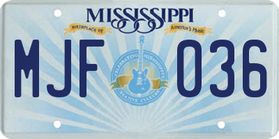 MS license plate MJF036