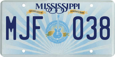 MS license plate MJF038