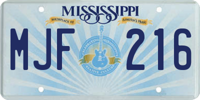 MS license plate MJF216