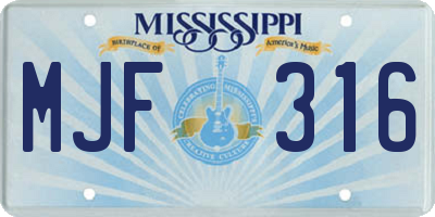 MS license plate MJF316