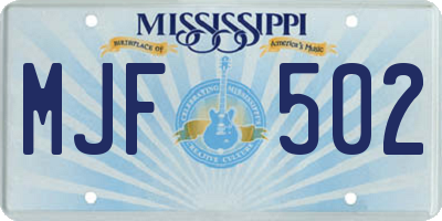 MS license plate MJF502