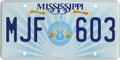 MS license plate MJF603