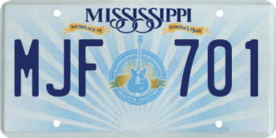 MS license plate MJF701