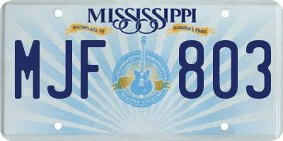 MS license plate MJF803