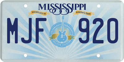 MS license plate MJF920