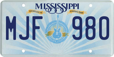 MS license plate MJF980