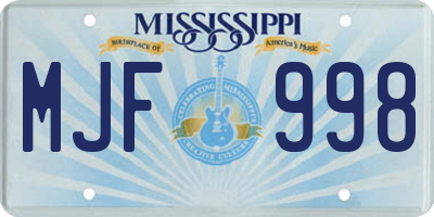 MS license plate MJF998