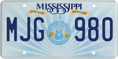 MS license plate MJG980