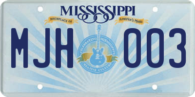 MS license plate MJH003