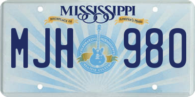 MS license plate MJH980
