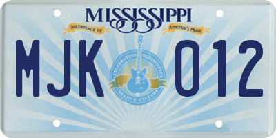 MS license plate MJK012