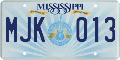 MS license plate MJK013
