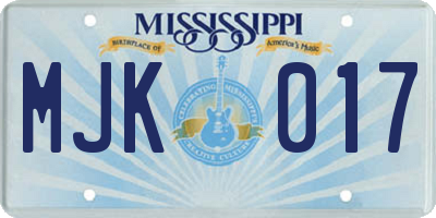 MS license plate MJK017