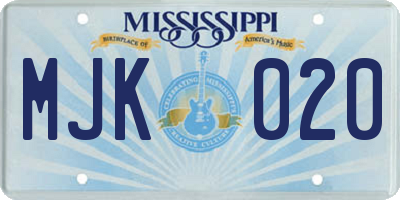 MS license plate MJK020