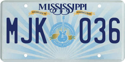 MS license plate MJK036