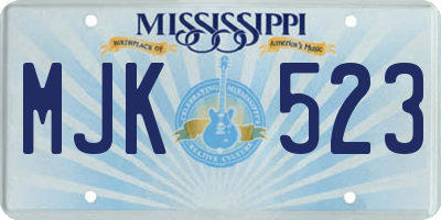 MS license plate MJK523
